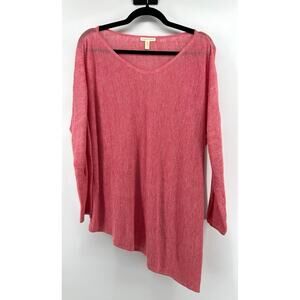 Eileen Fisher Linen Tunic Asymmetrical Hem Women's Size S Coral Pink
